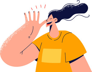 Smiling woman waving with hand