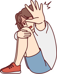 Scared girl make stop gesture