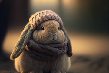 Bunny wearing a hat and scarf, created using generative AI