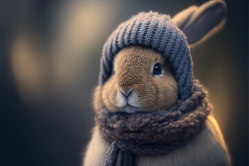 Bunny wearing a hat and scarf, created using generative AI