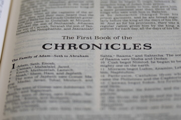 Obraz premium title page from the book of 1st Chronicles in the bible or torah for faith, christian, jew, jewish, hebrew, israelite, history, religion