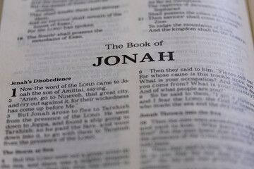title page from the book of Jonah in the bible or torah for faith, christian, jew, jewish, hebrew, israelite, history, religion