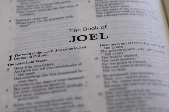 title page from the book of Joel in the bible or torah for faith, christian, jew, jewish, hebrew, israelite, history, religion