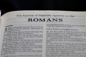 title page from the book of Romans in the bible for faith, christian, hebrew, israelite, history,...