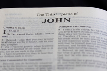 title page from the book of 3rd John in the bible for faith, christian, hebrew, israelite, history, religion