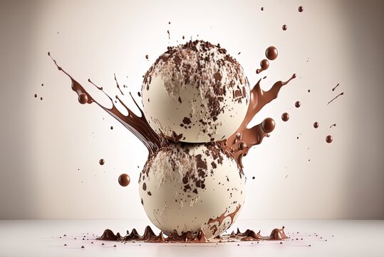 A Creamy White Chocolate Frozen Treat. A Ball Of Chocolate Ice Cream Bursting With Chocolate Chips. Generative AI