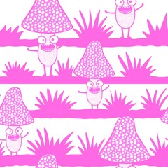 Cartoon autumn seamless mushrooms pattern for Halloween wrapping and kids accessories and clothes print