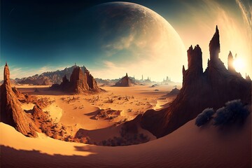sunrise over the desert planet