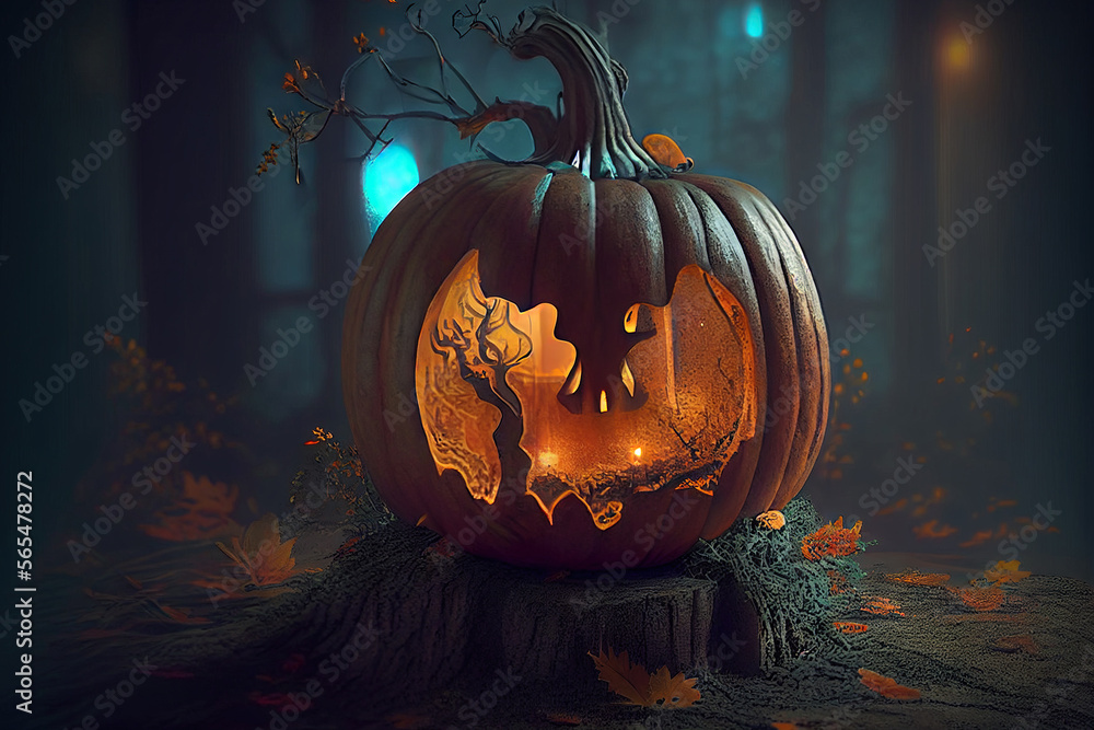 Wall mural illustration of a halloween pumpkin head