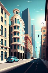 Obraz premium cartoon illustration, facades of buildings and houses in the city, generative AI