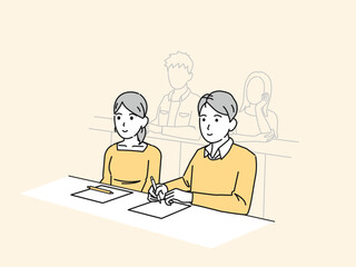 授業、講義を受ける大学生のイラスト