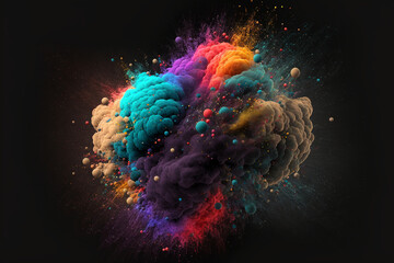 Explosion blobs of colors on dark background