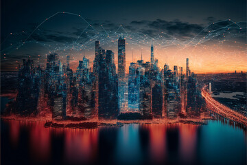 Futuristic abstract city a hub of technology and progress. Metaverse cyber concept idea. Innovation and advancement. Ai generated