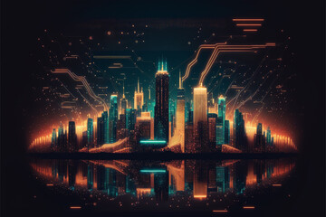 Futuristic abstract city a hub of technology and progress. Metaverse cyber concept idea. Innovation and advancement. Ai generated