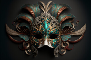máscara, carnaval, pena, pluma, verde, detalhado, realístico