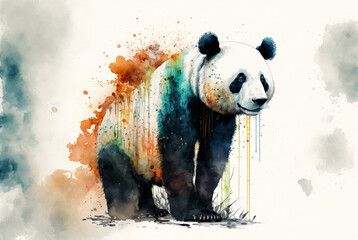 Big panda sitting watercolor paint. Generative AI