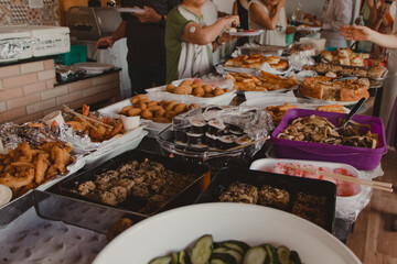 party table served full of food