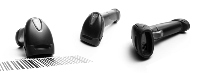 Barcode scanning. Reader laser scanner for warehouse. Retail lab