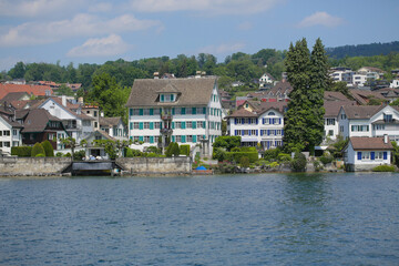 Fototapeta premium houses on the river in the village