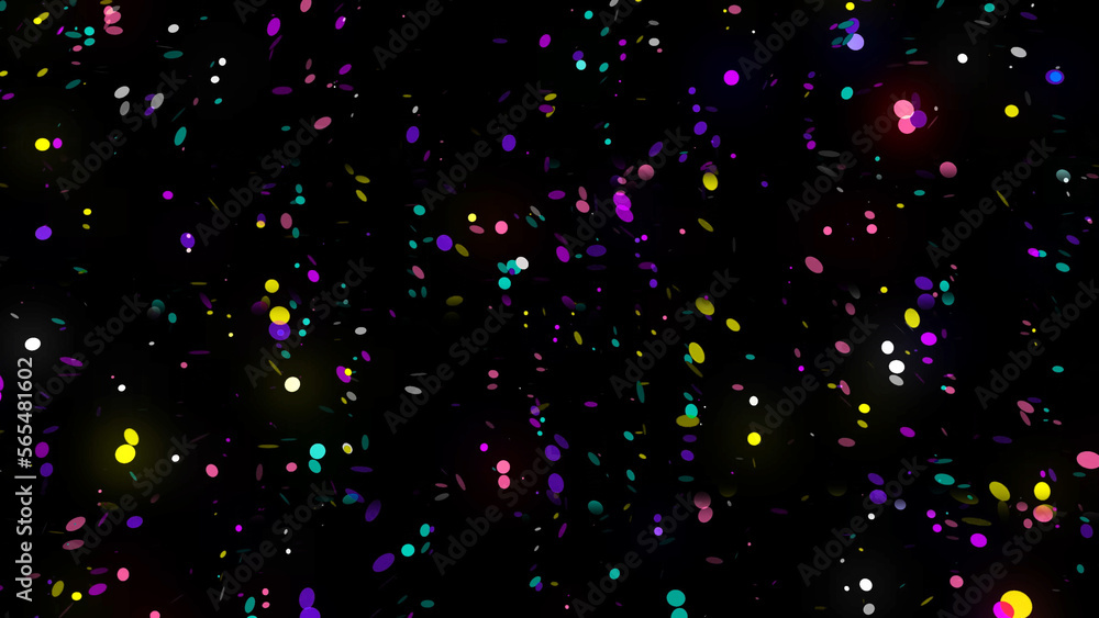 Poster 3d rendering of bright festive multi-colored confetti that will be useful for any material