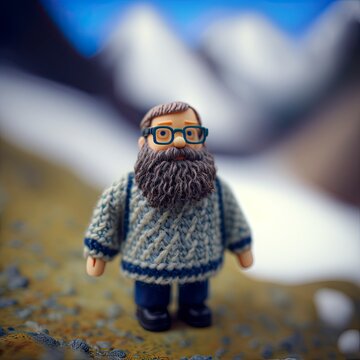 Tiny hipster in alpine Nordic sweater and hat.