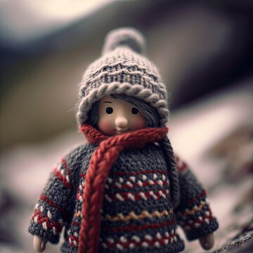 Tiny hipster in alpine Nordic sweater and hat.