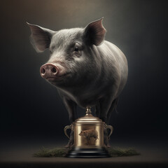 Champion Pig with trophy Generative AI