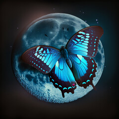 Butterfly on top of the full moon Generative AI