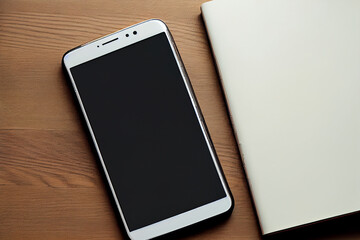 Leeres Display am smartphone auf einem Tisch mit Textfreiraum als Platzhalter. Generative Ai