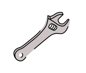 A wrench on a white background. A horn key for car repair. Tools for car mechanics. Transport, industry, engineering concept hand drawn flat illustration isolated on white background. 