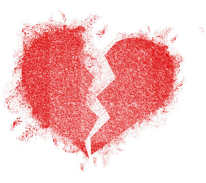A spray painted broken heart is seen isolated on a transparent background.
