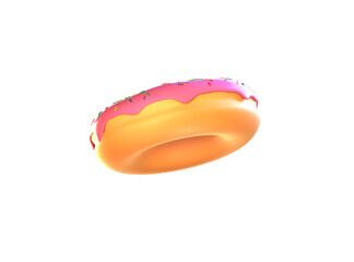 A doughnut with shiny pink frosting and colorful sprinkles. Bottom view. PNG