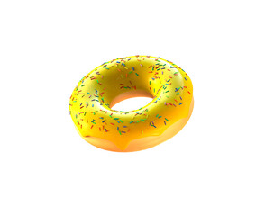 Obraz na płótnie Canvas A doughnut with shiny yellow frosting and colorful sprinkles. Top view. PNG