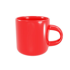 Red mug for tea or coffee on a transparent background. Side view.