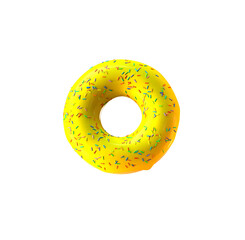 A doughnut with shiny yellow frosting and colorful sprinkles. Top view. PNG