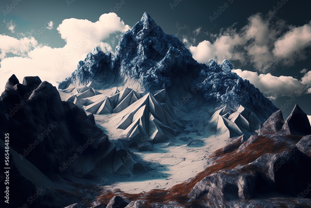 Poster white clouds floating over the mountain peaks in the distance generative ai