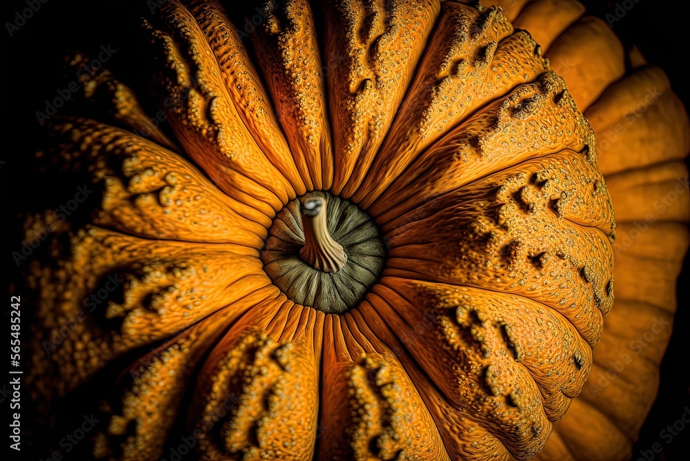 Poster perspective from up high background of a pumpkin in close-up generative ai