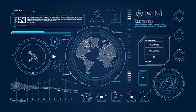 Set of infographic elements about satellite and data input.