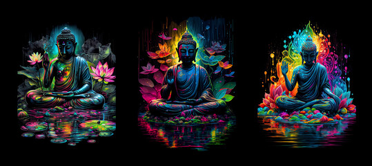 Abstract buddha sitting with lotus. AI generative.