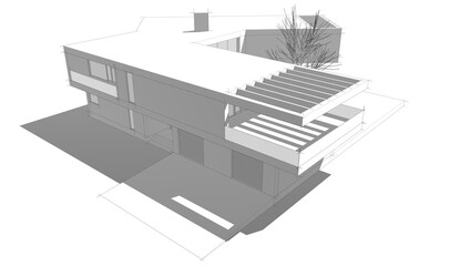 Modern house design architectural 3d rendering 