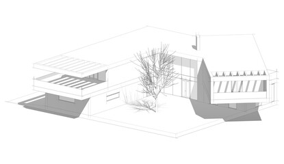 Modern house design architectural 3d rendering 