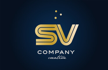 gold golden SV combination alphabet bold letter logo with dots. Joined creative template design for company and business