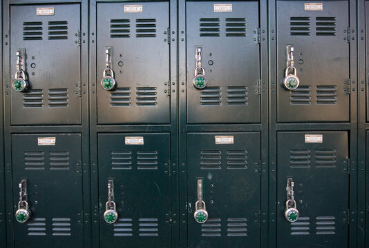 rows of high school lockers