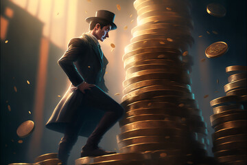  a successful businessman, is taking his business to the next level by investing in Bitcoin. He stands confidently with the cryptocurrency in hand, ready to take on the future.generative ai