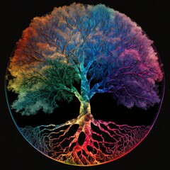 As above so below - the tree of life is displayed here in all the colors of the rainbow - the white light contains all the colors - AI generated Art