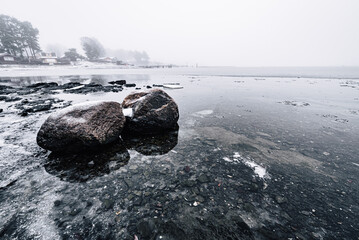 Frozen coastline of Hovedøya, Oslo.