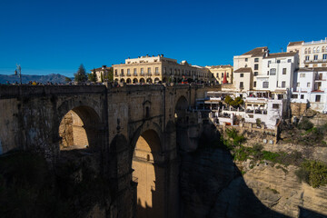 Plakat New Bridge (Spanish: Puente Nuevo) from 18th century in Ronda, southern Andalusia, Spain