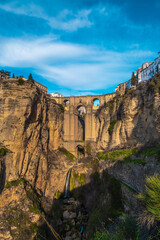 Fototapeta na wymiar The New Bridge Ronda or Puente Nuovo. It joins the old town with the new town and spans the 120 metre deep Tajo ravine. It was built in 1751.