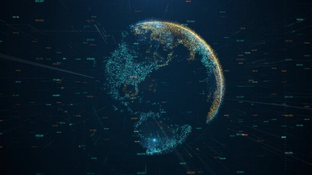 Earth map digital connection and social network. Global world communications data. Blockchain technology and database cryptocurrency concept. Business digital finance network currency or crypto mining