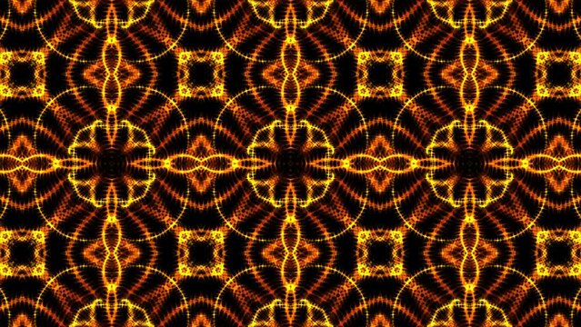 Hypnotic kaleidoscope floral pattern. Dynamic energetic background. Golden ornaments. Loop. 25fps